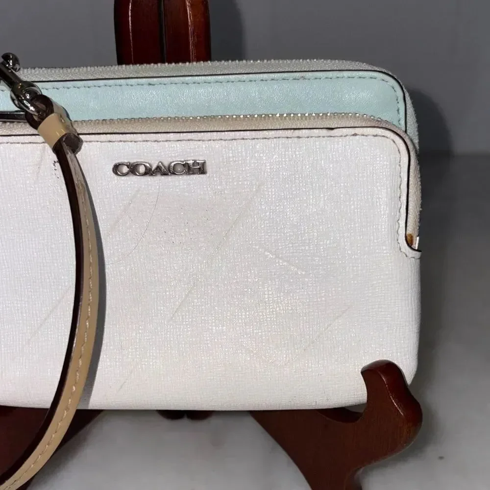 Coach Wristlet Bag Purse Cross Grain & Patent Leather Double Zipper Pouch Wallet